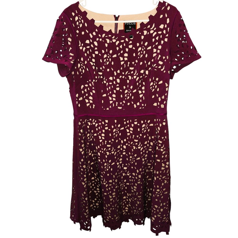 Focus by Shani Size 12 Purple Geometric Cutout Sheath Lined Womens Dress